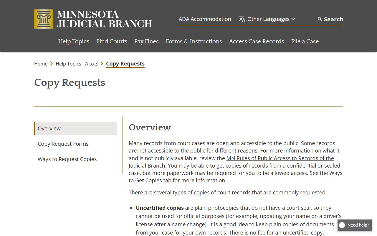 Pipestone County Court Administrator copy request overview
