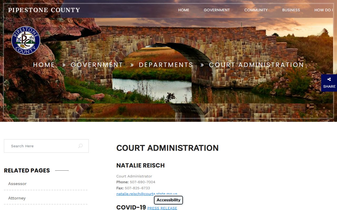 Pipestone County Court Administrator Court Administration page
