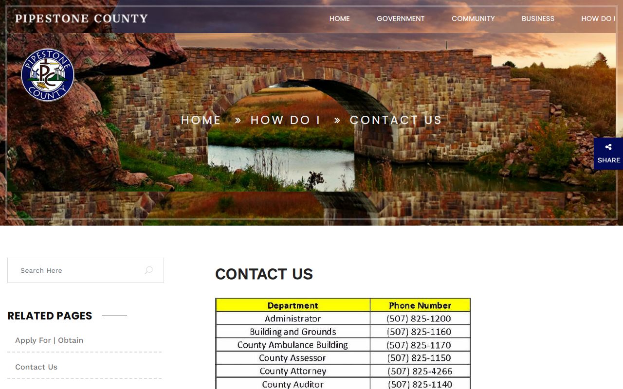 Pipestone County Court Administrator courthouse contact page