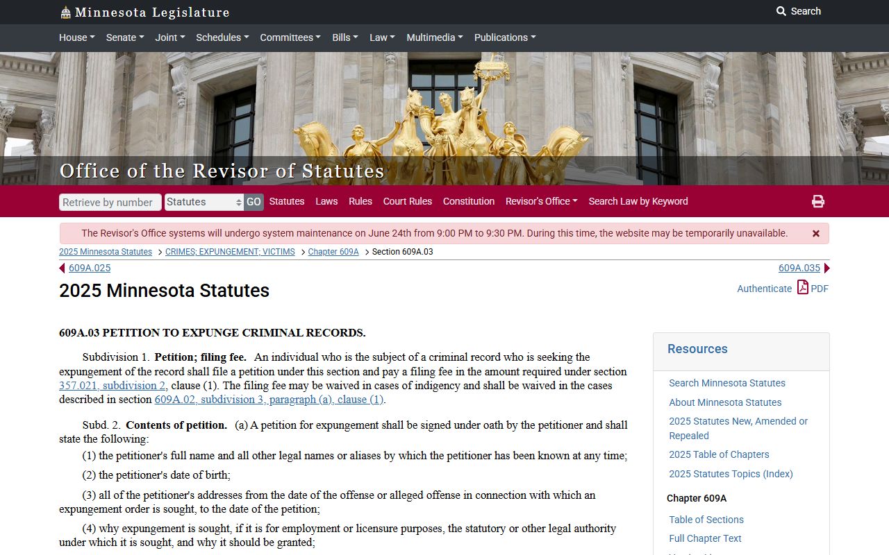 Pipestone County arrest records Minnesota expungement petition statute