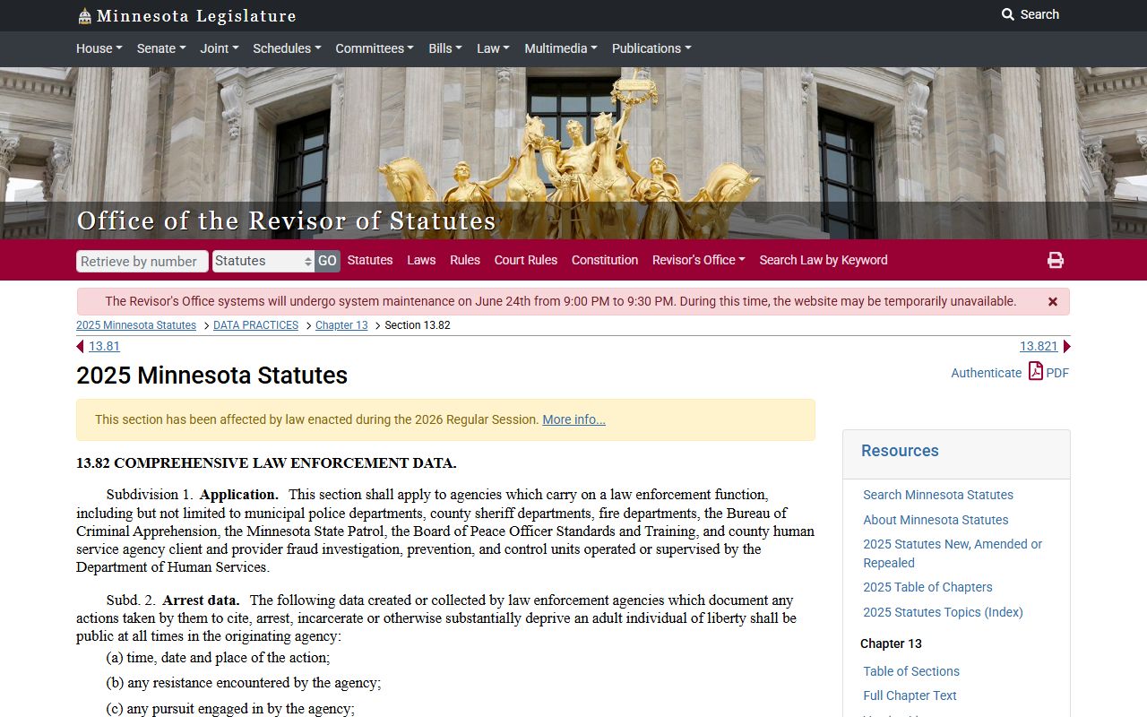 Pipestone County arrest records Minnesota law enforcement data statute