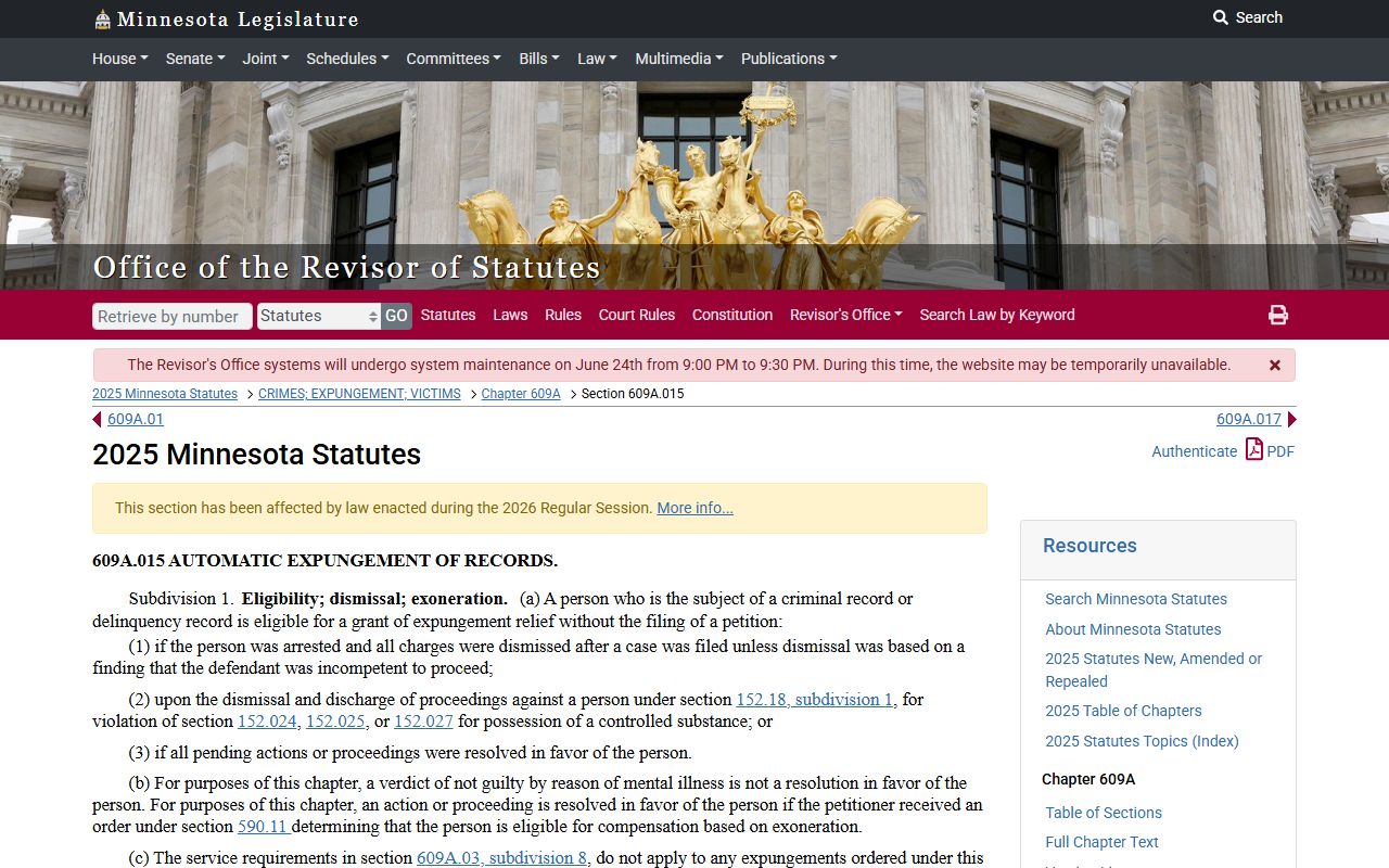 Pipestone County arrest records Minnesota automatic expungement statute