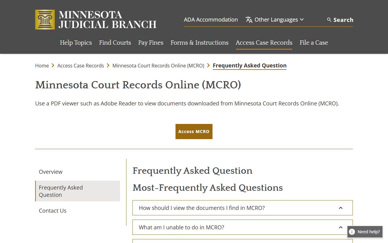 Pipestone County court records MCRO FAQ access limits