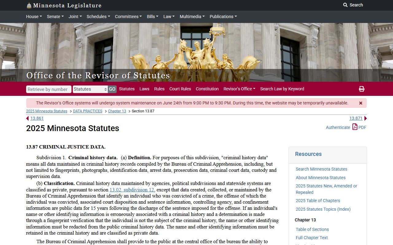 Pipestone County court records Minnesota criminal history data statute