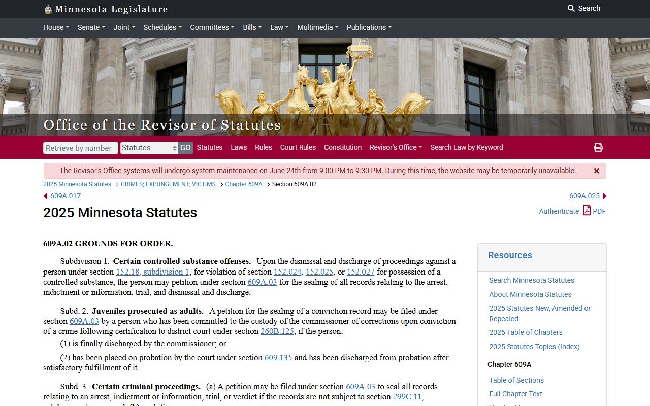 Pipestone County criminal court records Minnesota expungement eligibility statute