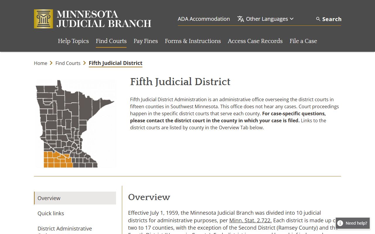 Pipestone County District Court Fifth Judicial District administration