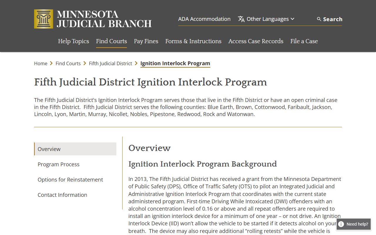 Pipestone County District Court Fifth District ignition interlock program