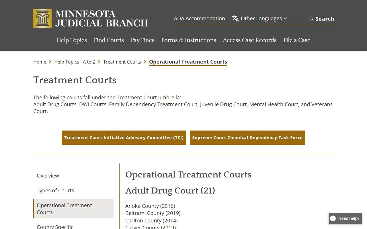 Pipestone County District Court operational treatment court list