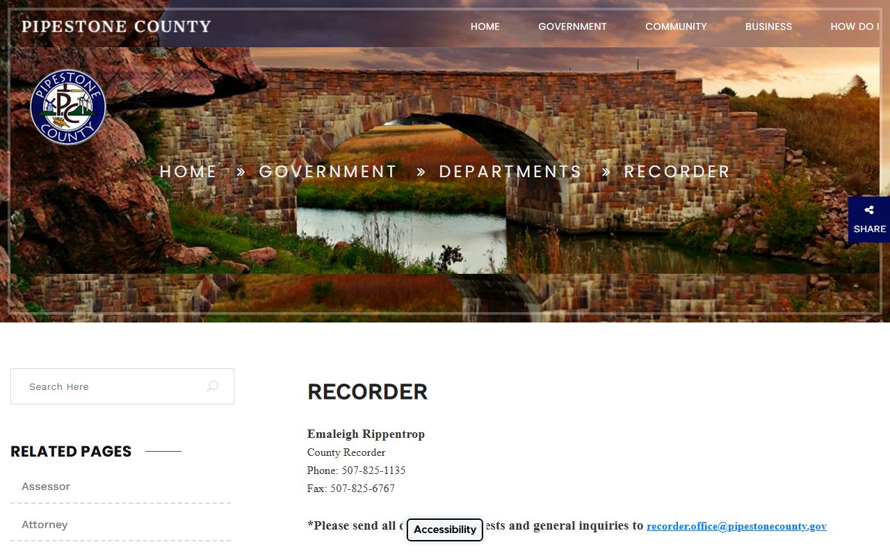 Pipestone County court records recorder and county records access