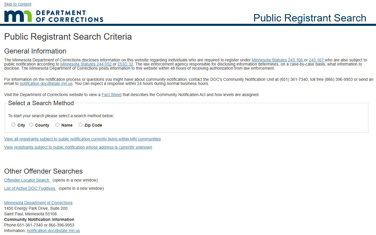 Pipestone County inmate records Minnesota DOC public registrant search