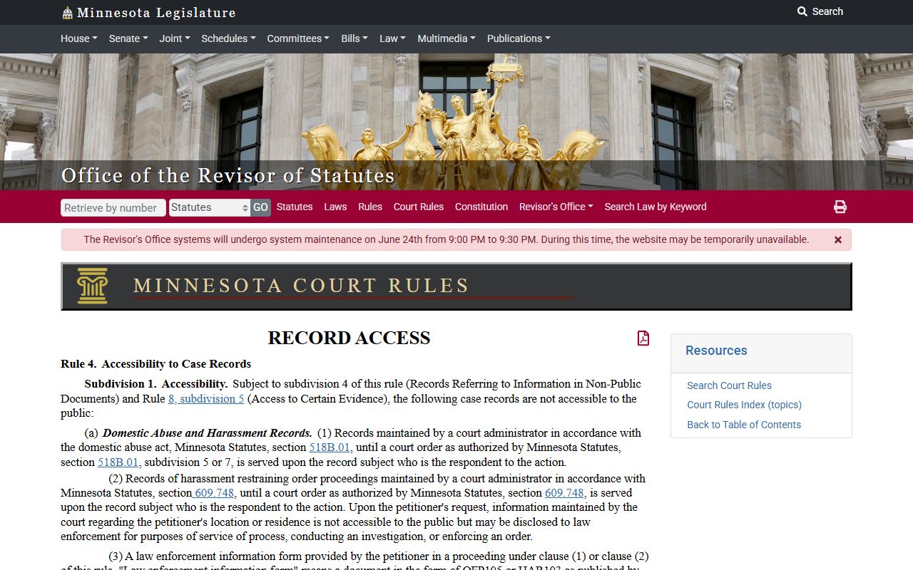 Pipestone County probate records Minnesota Rule of Public Access 4