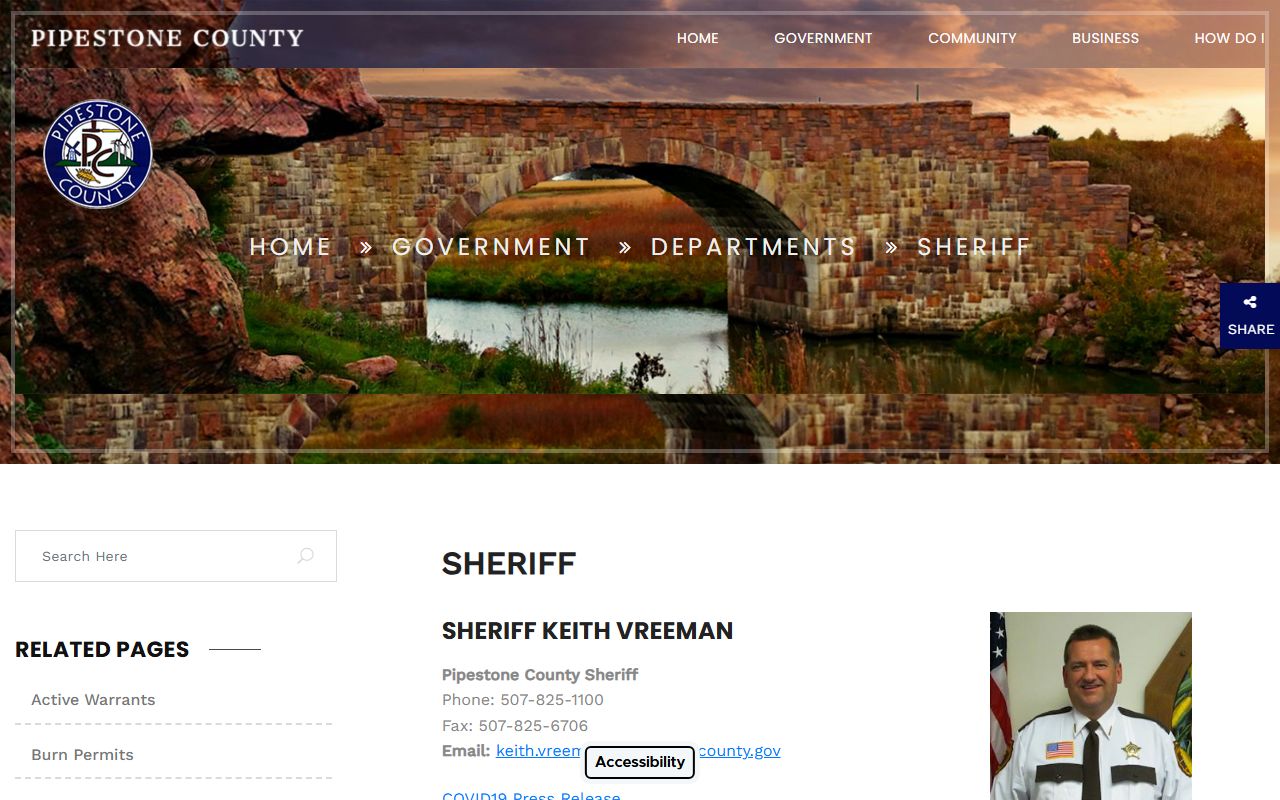 Pipestone County warrant records Sheriff's Office page